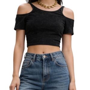Urban Outfitters Black Cold Shoulder Crop Top
